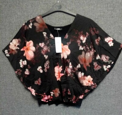 Wallis Blumen Cross Over Cold Shoulder Satin Top Größe UK 12 UVP £33 NH10 UU 04