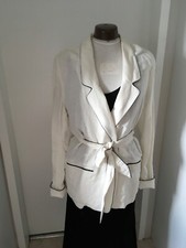 LACOSTE IVORY & BLACK 40s VARSITY STYLE LIGHTWEIGHT LINEN BLEND JACKET Sz 44 NWT