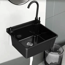 Wall-Mounted Utility Sink Utility Tub with Hot&Cold Faucet 20"L x 7.9"W x 17.3"H