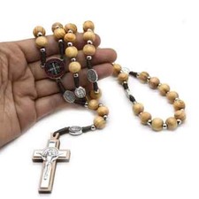 Rosary Necklace olive Wood Beads blessed Jerusalem Crucifix Holy Land