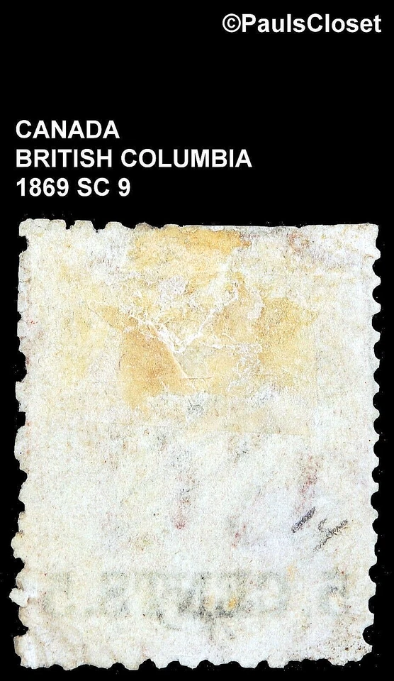 CANADA BC 1869 SC 9 SEAL OF BRITISH COLUMBIA OP 5¢ ON 3p BRT RED UNG FINE - Image 2 of 2