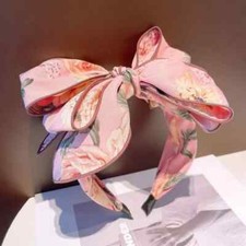 Large bow feathered floral headband Pink
