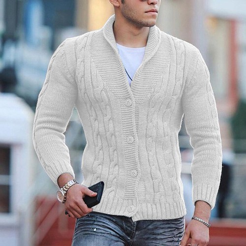 Braided Cardigan Knitted Sweater Shawl Winter Collar Jumper Mens Jacket Thermal@ - Picture 3 of 20