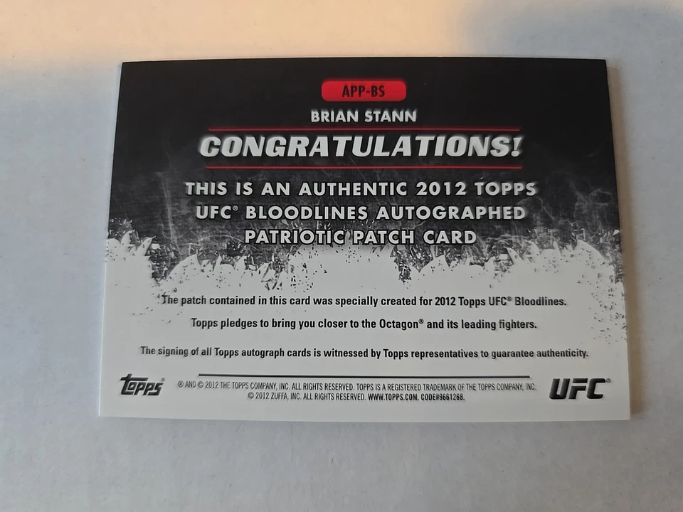 2012 UFC Topps Bloodlines Patch Auto Brian Stann /99 APP-BS - Image 2 of 3