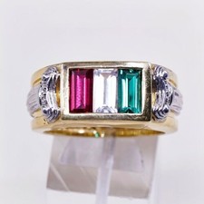 Sz 10.75, vermeil gold over Sterling Silver Ring, 925 Band W/ Lab Ruby N Peridot