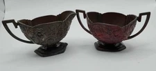 Vintage Ornate Floral Pewter? Creamer & Sugar Set Made in Japan Shabby Primitive
