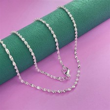 16"-24" Unisex 925 Sterling Silver Diamond Cut 2mm Link Chain Necklace N279
