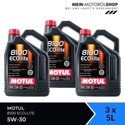 Motul 8100 Eco-lite 5W-30 Ford Opel GM Fiat GF-6A Motoröl 3x5 Liter = 15 Liter
