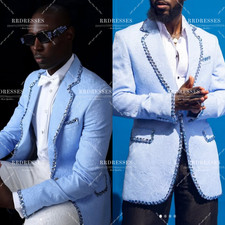 Prom Men's Suit Jacquard Beaded Evening Banquet 2Pcs Designed Jacket Tuxedo