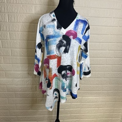 Et' Louis Colorful Arty 3/4 Sleeve Swing Tunic Blouse Sz M Pullover Tight Knit