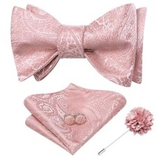 Self Tie Bow Ties and Lapel Pin for Men Paisley Solid Mens Bowtie Coral Pink