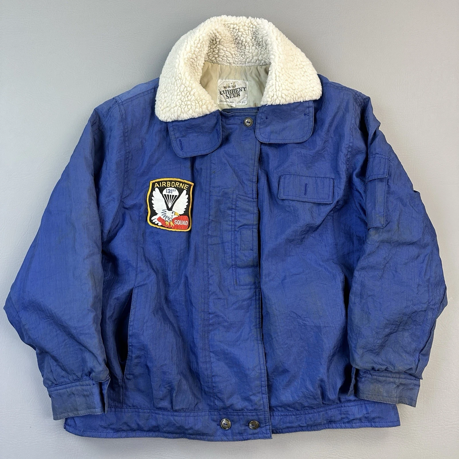 Vintage Current Seen Jacket Mens Large 131st Airborne Squad Flight Bomber