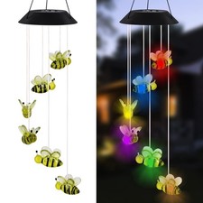 MorTime LED Solar Bee Wind Chime, 25" Mobile Hanging Wind Chime for Home Gard...