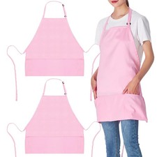 2 Pack Pink Chef Aprons for Women Men, Adjustable Bib Kitchen Cooking Apron 3
