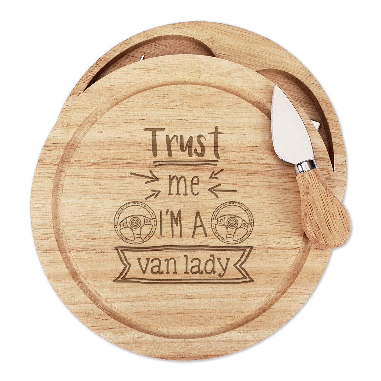 Trust Me I'm A Van Lady Cheese Board Knife Set Funny Joke