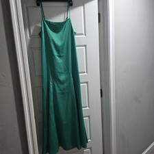 Loft Green Satin Midi Dress Y2K Style Size 6 With Zipper Side