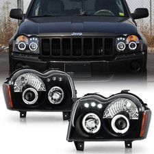 - for 2005-2007 Jeep Grand Cherokee LED Dual Halo Black Housing Projector Headli