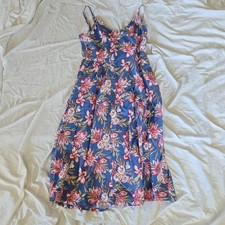 A New Day M Blue Pink Floral Smocked Sleeveless Midi Sundress
