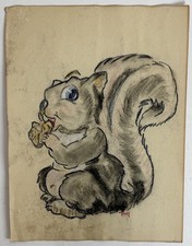 Vintage Original Disney Squirrel Hand Drawing Signed Art