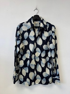 Vintage Kings Road Shirt Mens Medium Blue Leaf Print Button Front Sears 70s