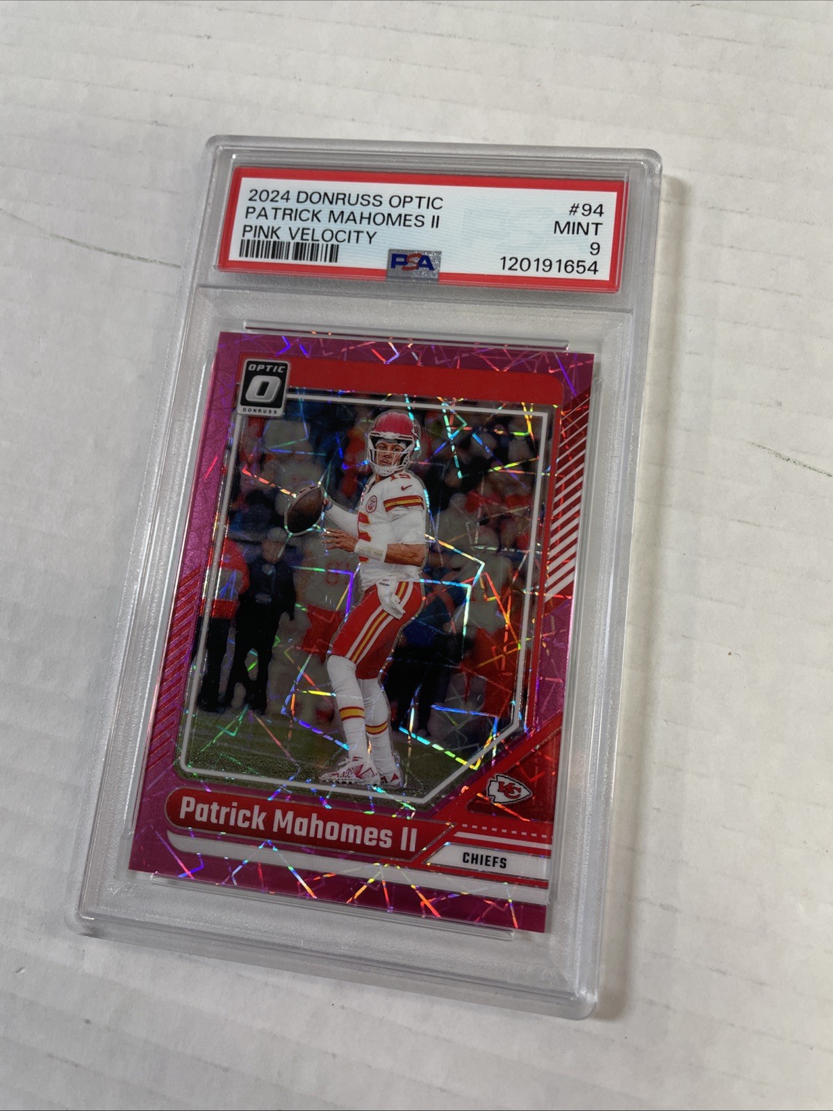 Patrick Mahomes II 2024 Donruss Optic 94 Pink Velocity /80 PSA 9 SP CHIEFS 80/80
