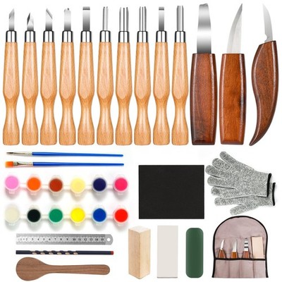 38 in-1 Wood Carving Kit, Wood Carving Tools with 13PCS Whittling Knife & Pai...