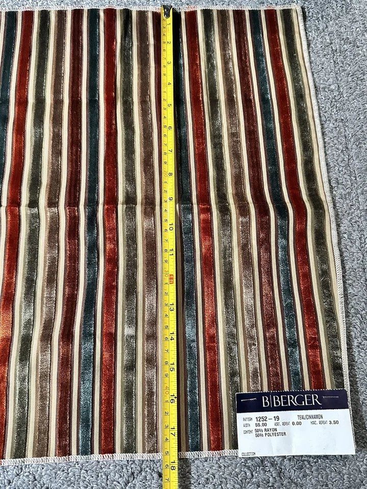B Berger Fabric Sample Remnant 17x17.5” APPROX Stripes Teal Cinnamon Crafts - Image 3 of 4