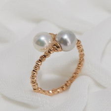 6.2-6.5mm Round Multicolor Japanese Akoya Pearl Ring 18K Solid Rose Gold,6.5