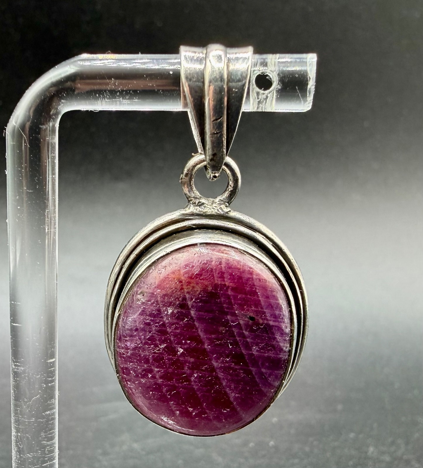 Large Raw Ruby Cabochon Pendant .925 Sterling Sil… - image 2