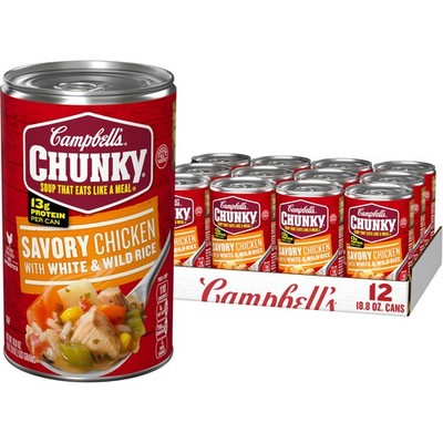 Campbells Chunky Soup, Savory Chicken with White and Wild Rice Soup, 18.8 Oz