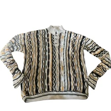 Vtg Tosani Sweater Mens Coogi Biggie Style Textured 3D Knit 90s Colorful Sz LG