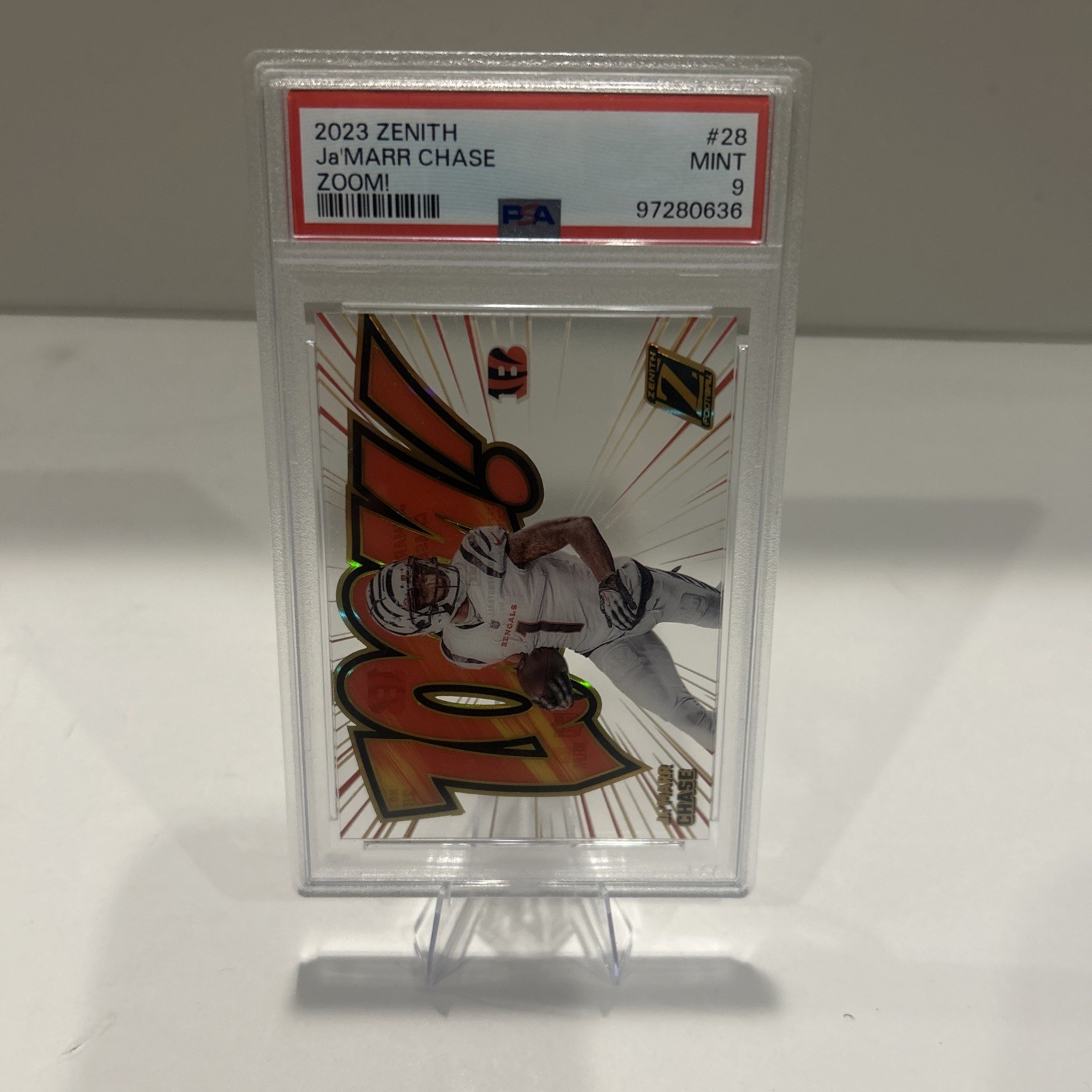 Ja'Marr Chase #28 Football Cards 2023 Panini Zenith Zoom trading card — raw and PSA graded price guide