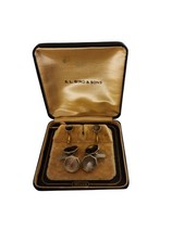 VTG Gold Filled Mother of Pearl Octagon Chain Link Cufflinks and Stud Set In Box