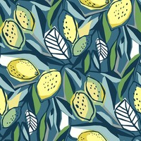 Fd26422_Seychelles Abstrakt Botanisch Marineblau GrüN Gelb Fine Decor Tapete
