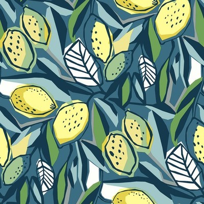 FD26422_Seychelles Abstract botanical Navy green yellow Fine Decor Wallpaper