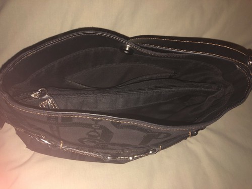 ETIENNE AIGNER HANDBAG PURSE SATCHEL SIGNATURE BLACK LEATHER TRIM - Picture 4 of 9