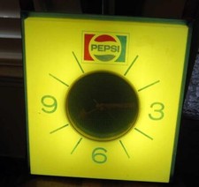 Early PEPSI COLA LIGHTED WALL CLOCK SIGN - Working Clock - 15" x 15"