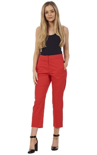 Ladies Pink Cotton Rich Slim Cropped Pants 3/4 Womens Stretch Crop Trousers - Picture 2 of 9
