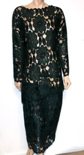 GEOFFREY BEENE  vintage dark green lace two piece dress  set  US 8