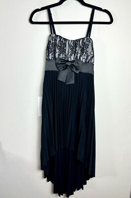 NEW Deb Black Formal Fit/ Flare Pleated Dress Bow Lace Top Hi Lo Size Small  | eBay