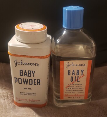 Vintage Johnson & Johnson s Baby Powder Tin 4 1/8oz and Baby oil. Both unopened