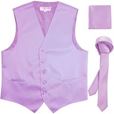 New Men's Solid Tuxedo Vest Waistcoat  1.5" Skinny Neck tie Set Lavender formal