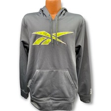 REEBOK Large WORK OUT READY Gray PULLOVER FLEECE HOODIE SWEATSHIRT HOODED