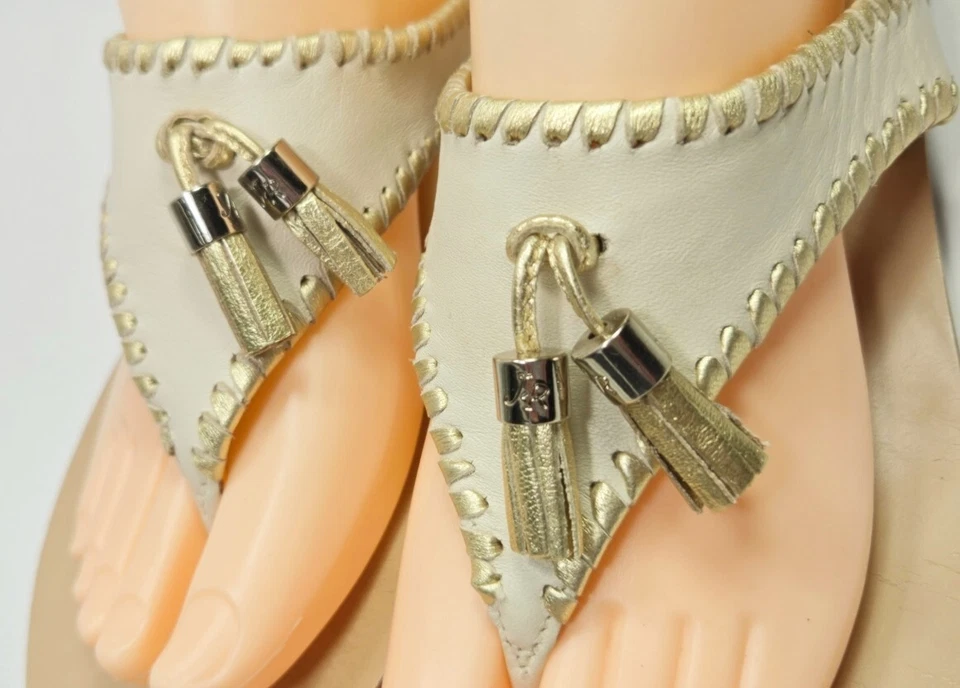 JACK ROGERS Flat Thong Sandals Alana Tassel Gold Leather Uppers WOMENS 9 - Image 2 of 4