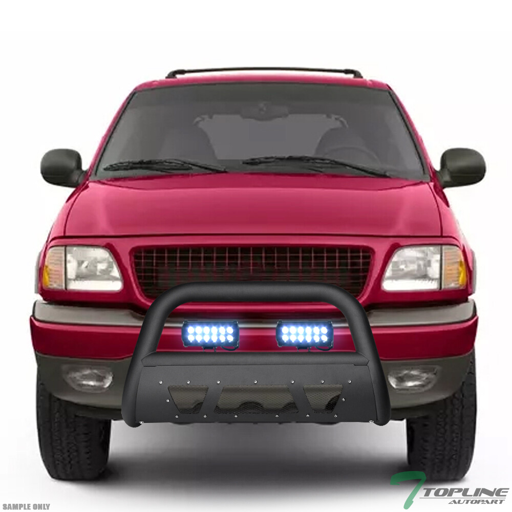TLAPS For 97-03 F150/Expedition Matte Black Studded Mesh Bull Guard+36W LED Bars