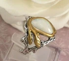 Vintage Jewellery Silver and Gold Large Opal Twig Ring Antique Deco Jewelry