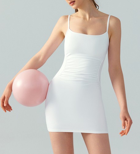 Chic Camisole Dress with Slim Waist and Chest Pad Elegant Yoga Dress - Picture 22 of 27