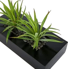 MyGift Artificial Green Grass Plants Decorative Black Wood Rectangular Planter