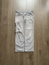 Vintage Thrashed Carhartt Pants 36x32 Gray Rugged Canvas Work Wear Distressed