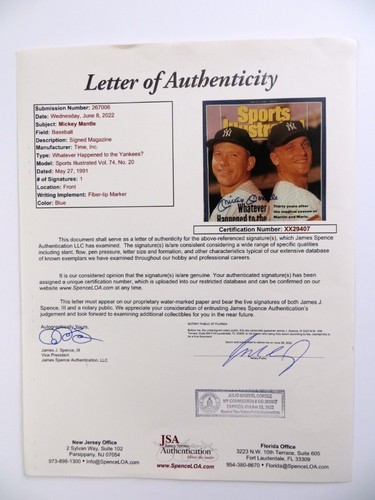 Mickey Mantle Signed Autograph Magazine Sports Illustrated 1991 Yankees JSA LOA - Picture 4 of 4